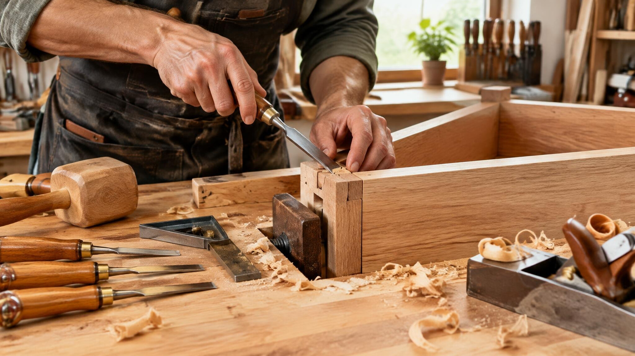 Skilled craftsmanship detail in a well-equipped workshop